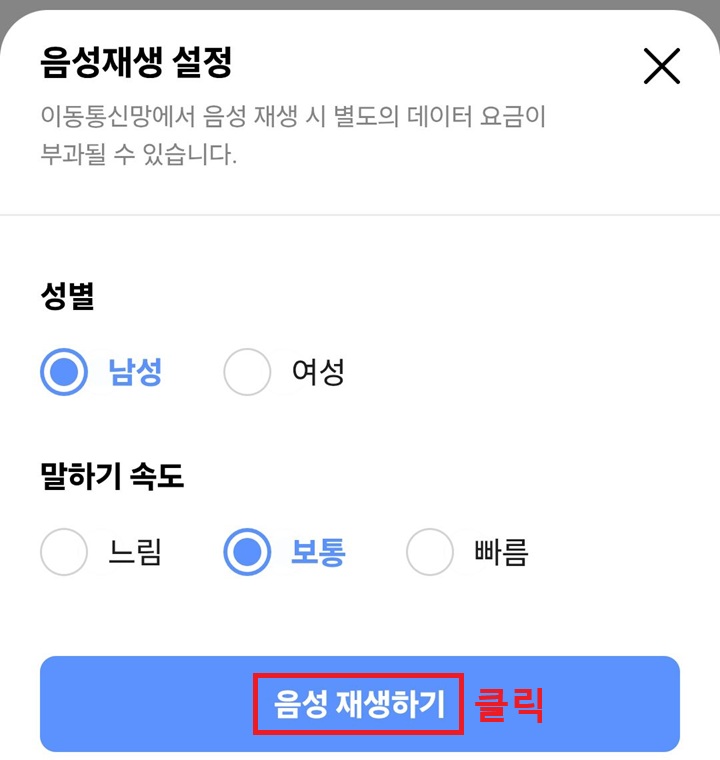 음성재생 설정창 보임
