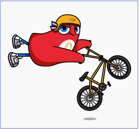 자전거를 타고 있는 파리올림픽 마스코트 프리주