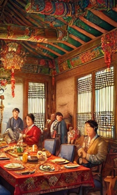 식탁에 가족이 앉아 있는 모습