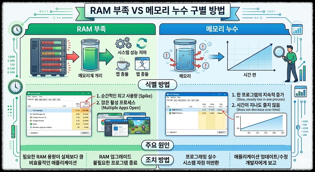 RAM 부족 VS 메모리 누수 구별 방법 정리