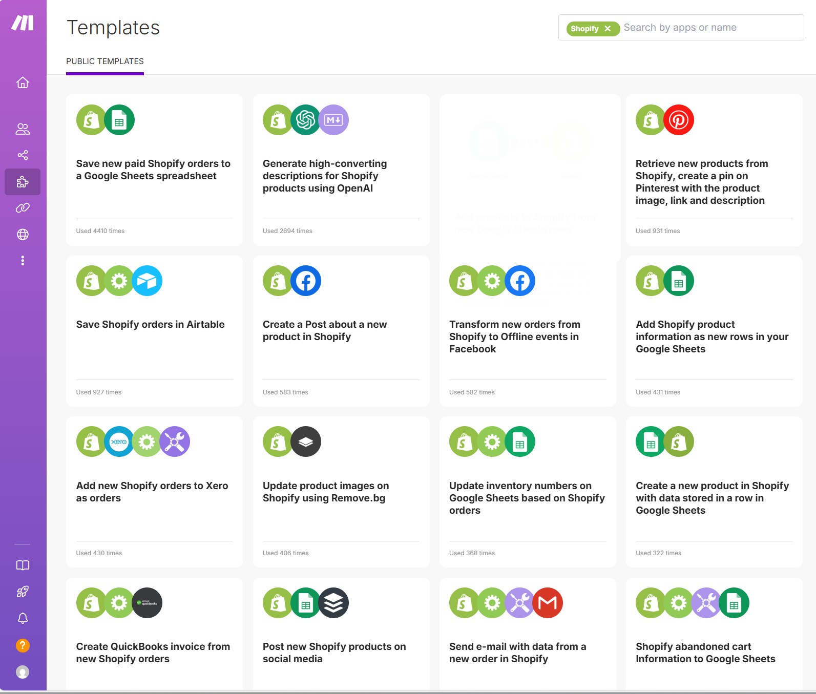shopify templates in Make.com