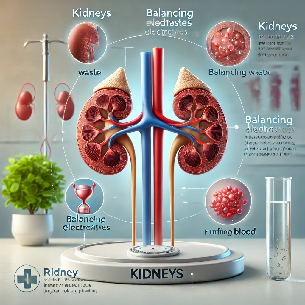 "Kidney functions including waste filtration, blood purification, and electrolyte balance"