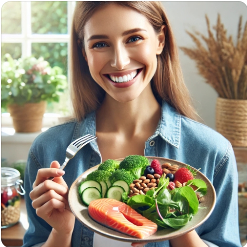 저속노화 음식을 먹는 모습을 표현한 이미지