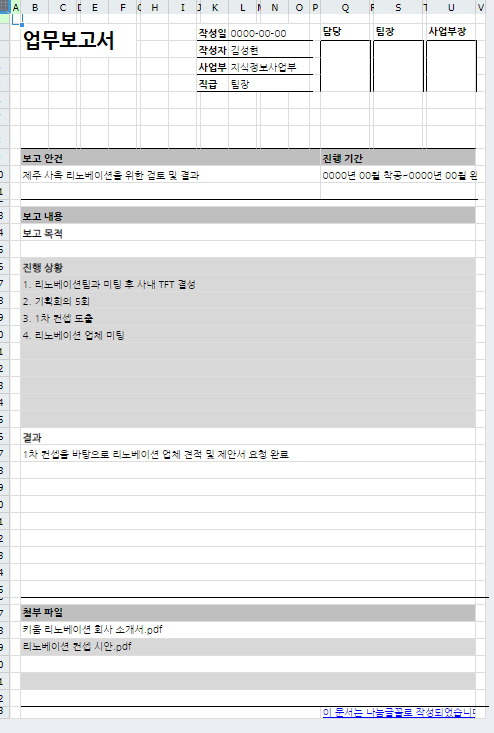 업무 보고서 서식 예시