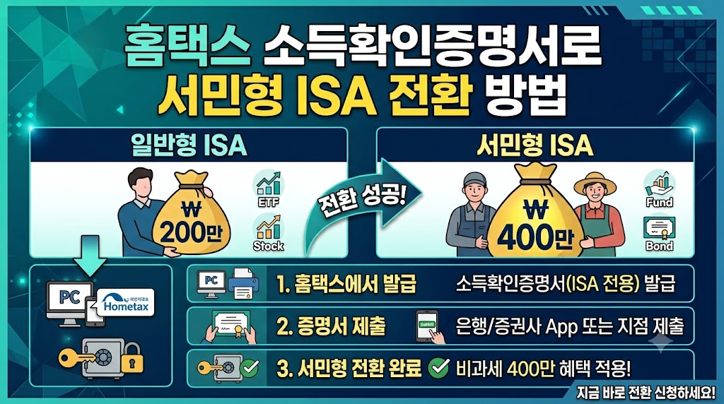 소득확인증명서를 통한 ISA 서민형 전환 절차 안내