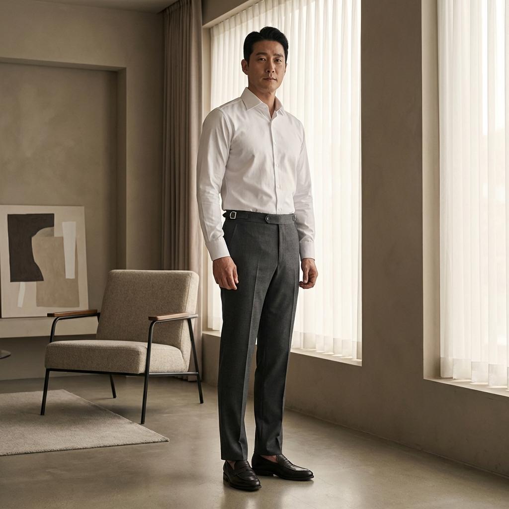 배 나온 체형 벨트 없이 입는 사이드 어저스터 팬츠