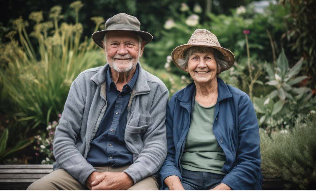 환하게 웃고 있는 노부부