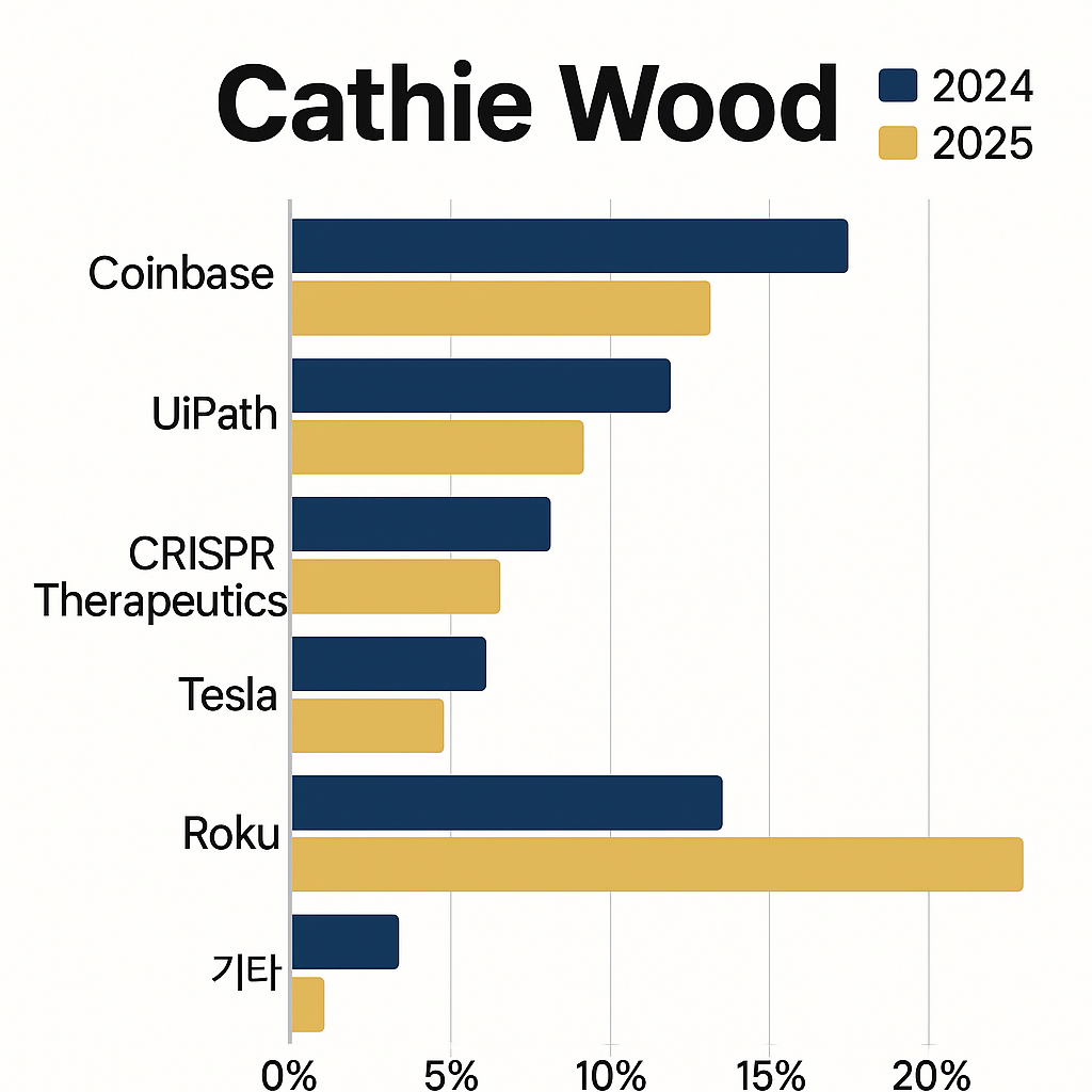 Cathie Wood 2025년 포트폴리오 변화 차트