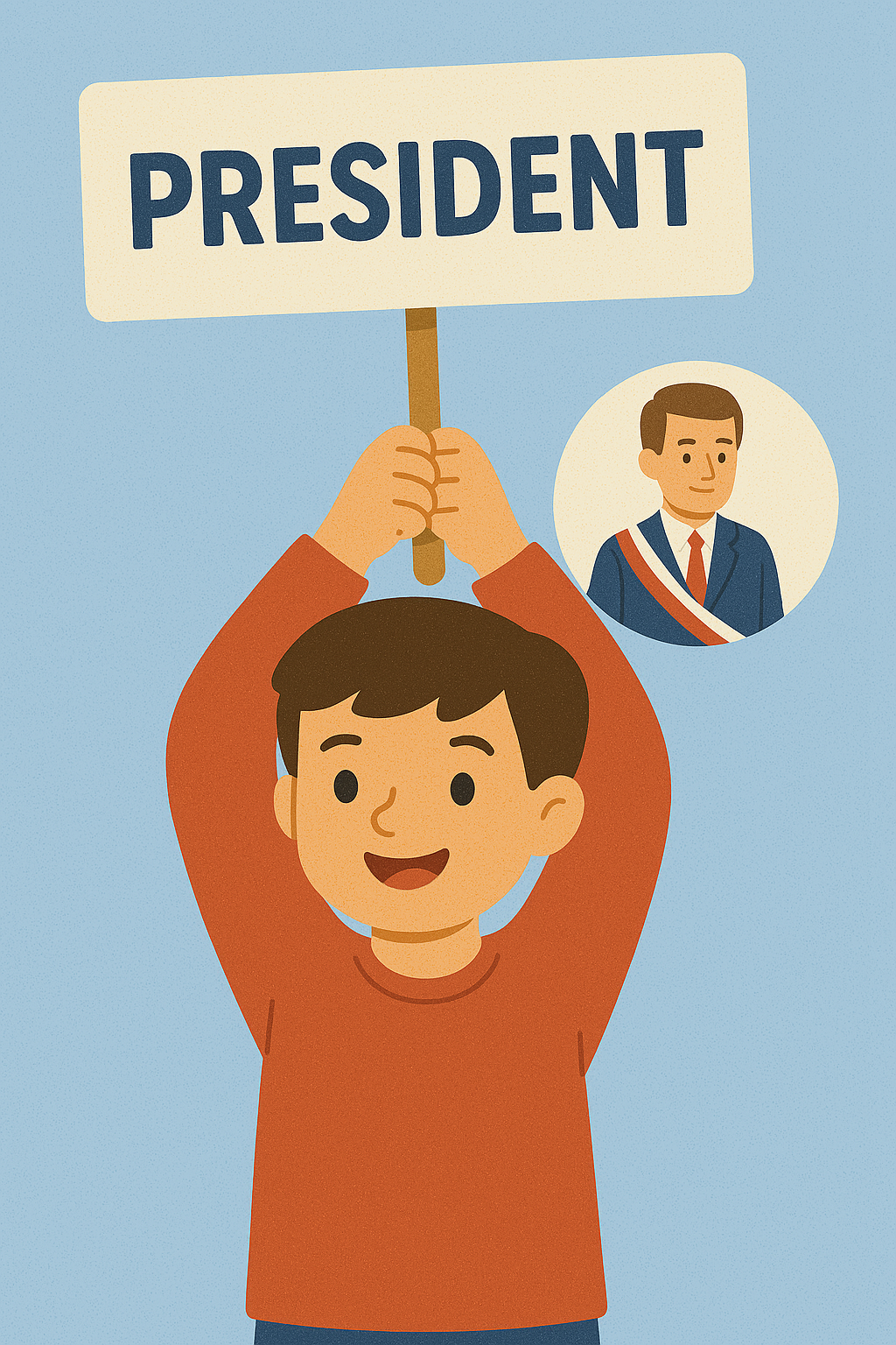 아이가 대통령제 팻말을 들고 있는 모습
