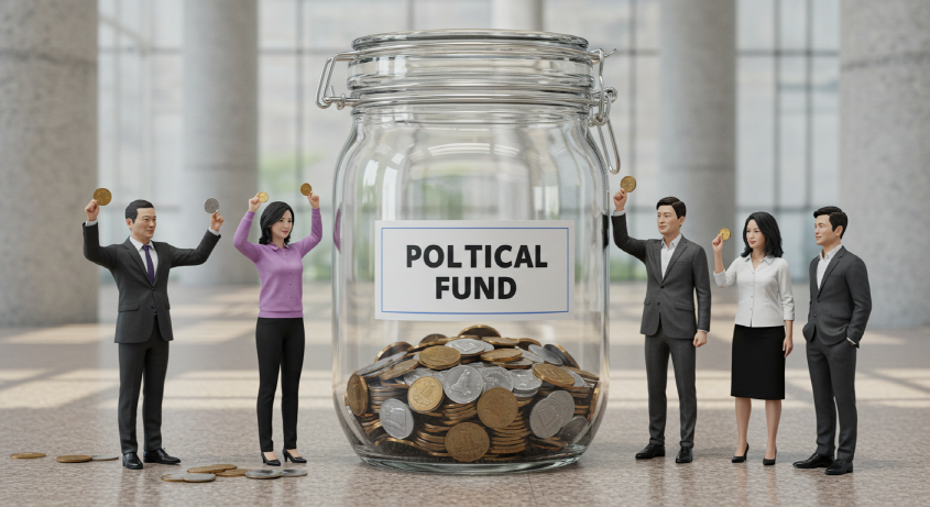국민들이 소액을 모아 정치 자금 투명성을 상징하는 이미지