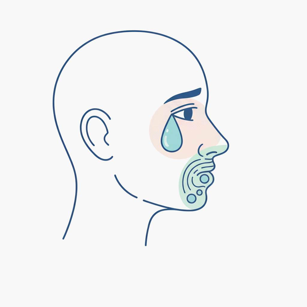 오래 울면 코가 막히는 생리적 연결 고리를 표현한 사람 옆얼굴 일러스트레이션