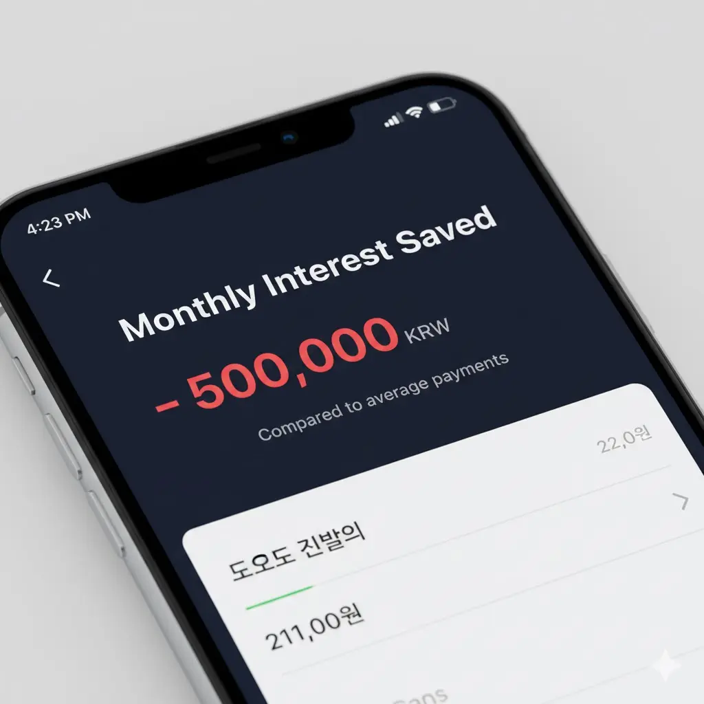 2026년 정부지원 대환대출 갈아타기 후 월 이자 50만원 절약 결과 화면