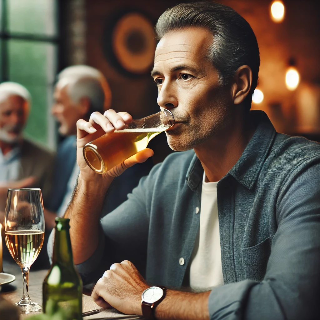 모발 이식 후 첫 술자리에서 소량의 음료를 마시는 상황