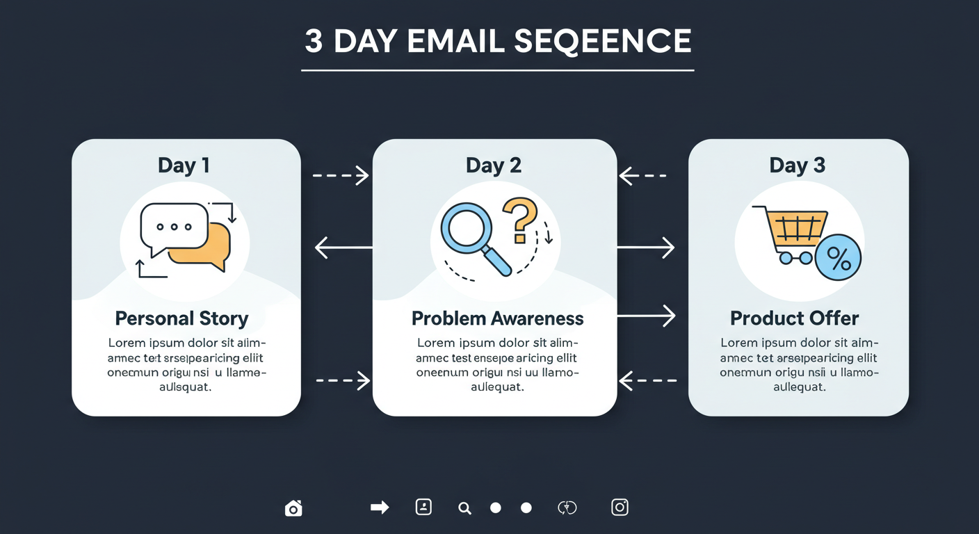 1~3일차 이메일 전환 시퀀스를 시각화한 도식