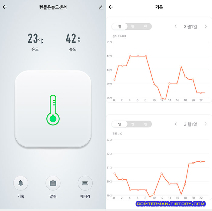 지그비 온습도계 로그 화면