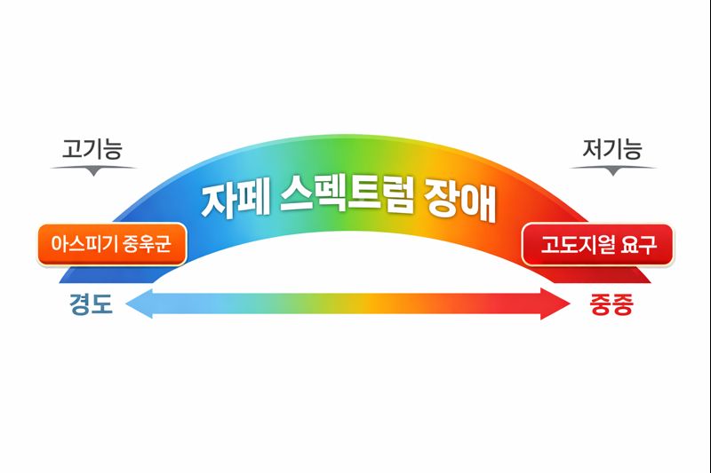 아스퍼거 증후군을 포함한 자폐 스펙트럼 장애의 연속성을 설명하는 대표 이미지