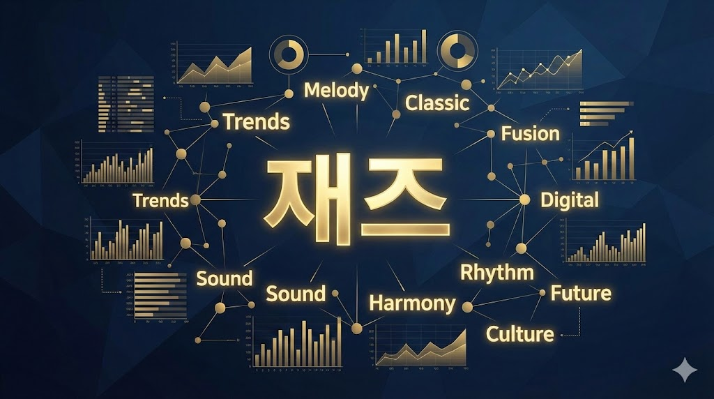 2026년 유튜브 재즈 음악 인기 주제 10가지 트렌드를 설명하는 인포그래픽 이미지