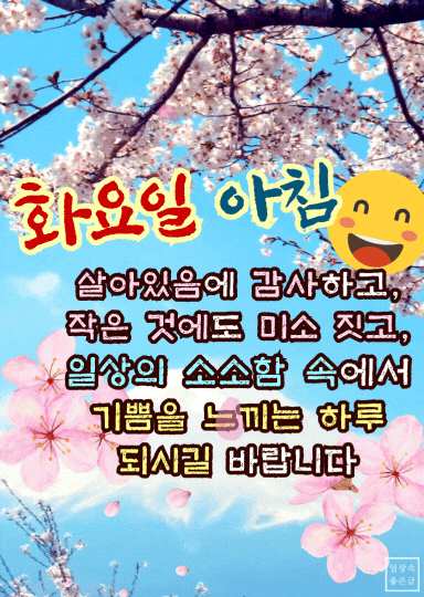 화요일 아침 감사와 미소를 전하는 봄꽃 인사말 이미지
