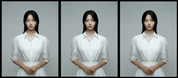 손을 가슴 위에 얹는 인물 손동작을 동작 중심 프롬프트로 설계한 Midjourney 영상 GIF, 손의 이동과 정리 흐름이 안정적으로 표현됨_Midjourney