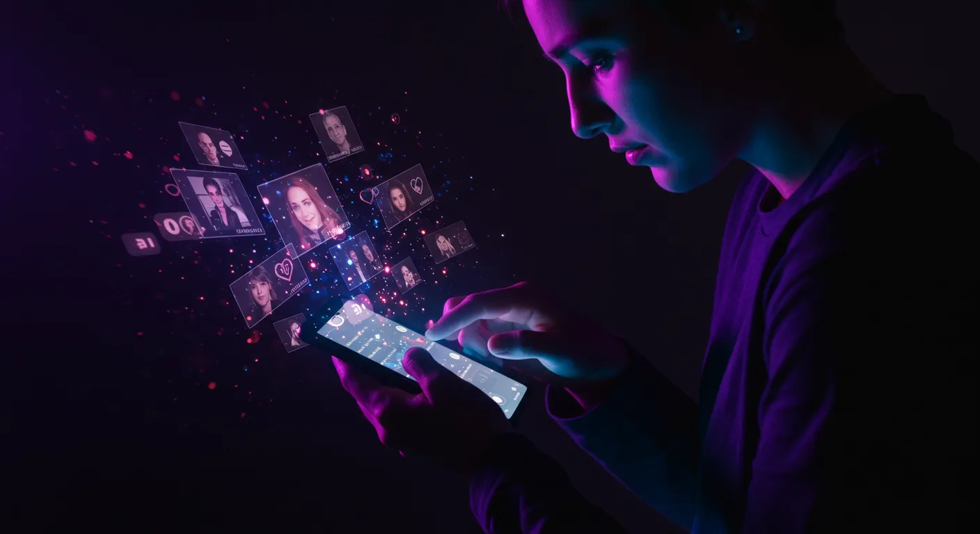 스마트폰의 무한 스크롤에 빠진 소년 모습