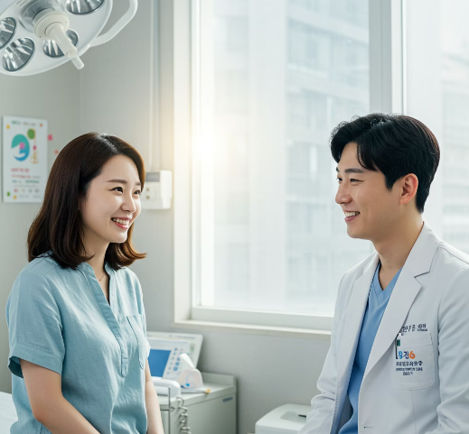 여성이 속쓰림에 대해 의사와 대화하는 모습