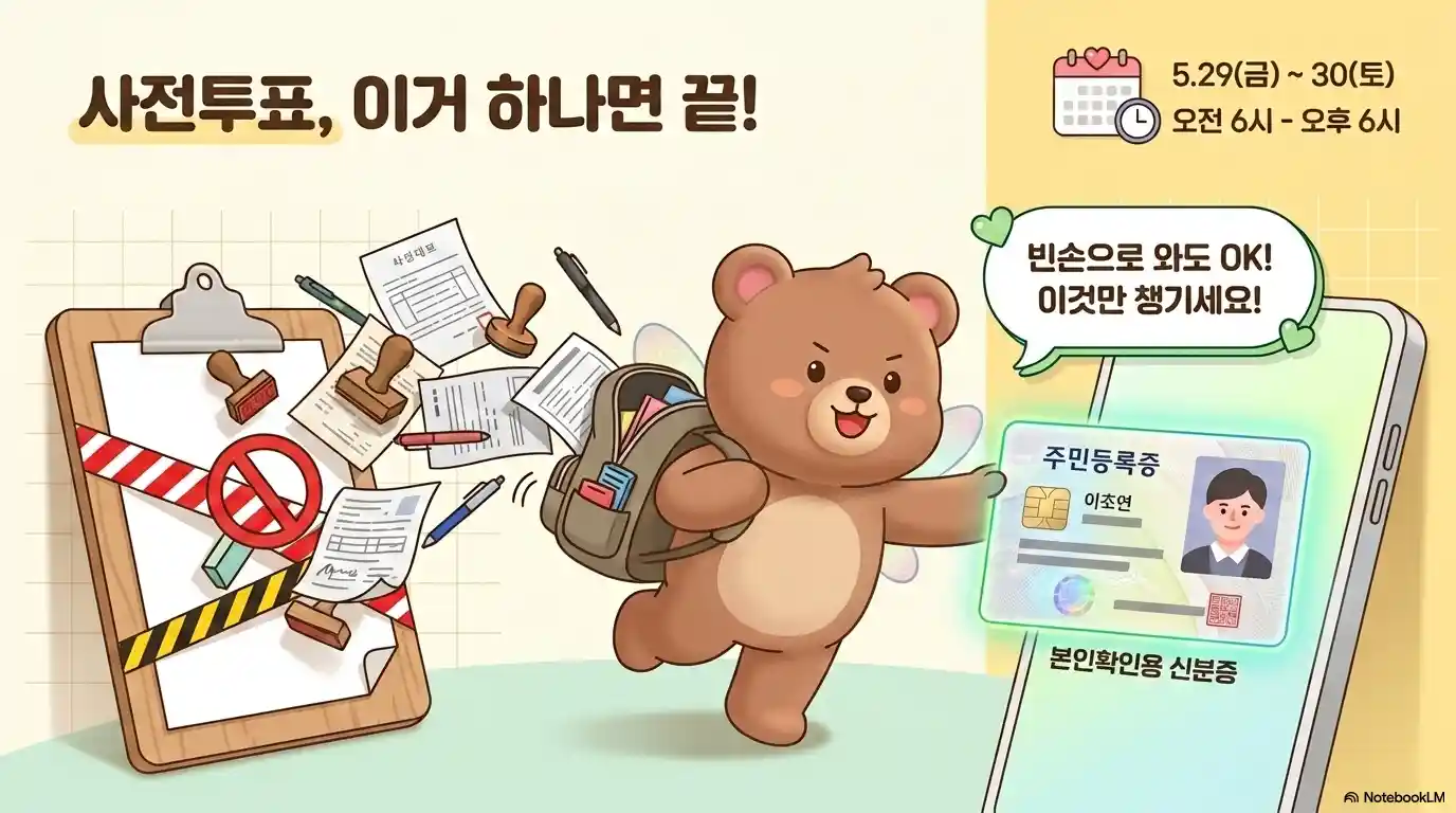 2026 사전투표 5월 29일 30일 오전 6시~오후 6시 준비물 신분증 하나만 필요 - 본인확인용 주민등록증