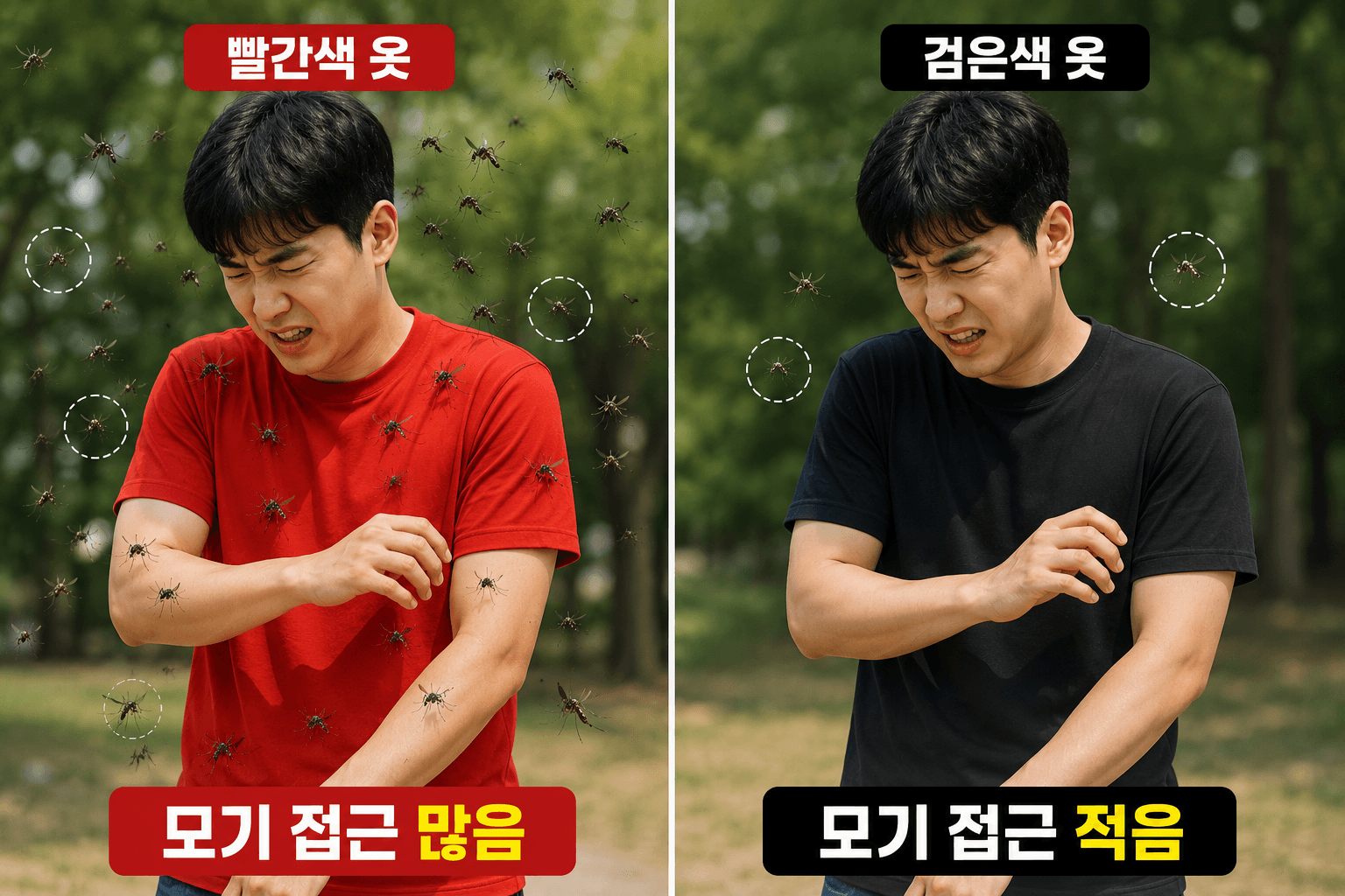 모기가 좋와하는 검은 옷과 밝은 옷을 비교