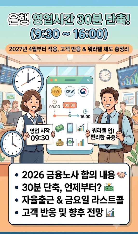 은행 영업시간 단축 금융노사 합의 내용, 30분 단축 언제부터? 은행 업무 몇 시 까지? 일정 및 반응, 향후 전망