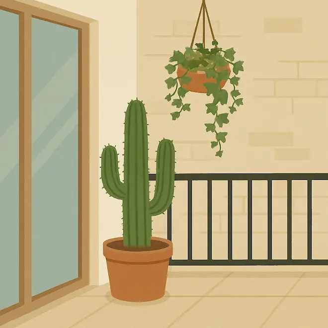 아이비와 선인장이 있는 베란다