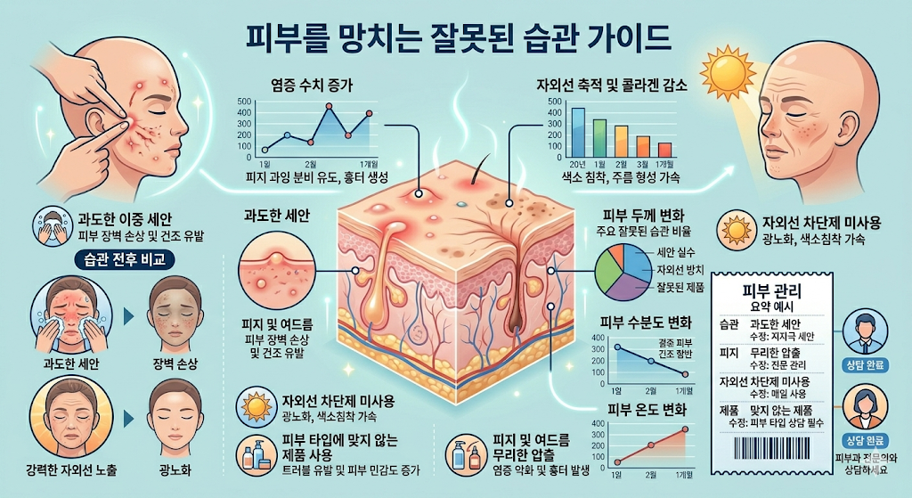피부 관리 습관 (잘못된 루틴, 피부 장벽, 미니멀 스킨케어)