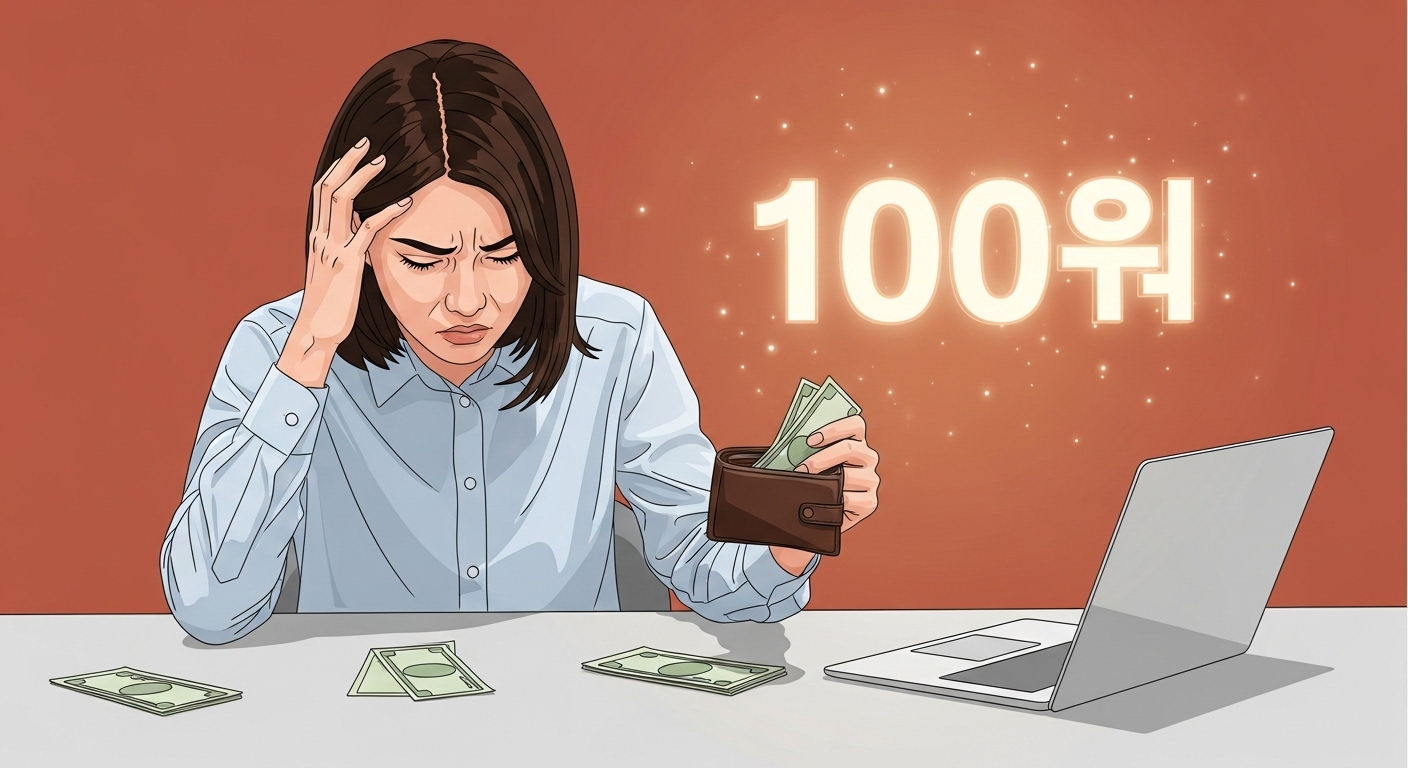지갑이 비어 있어 고민하는 사회초년생이 1억 원 목표를 향해 나아가는 모습을 상징하는 이미지