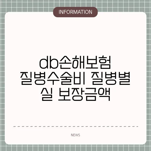 db손해보험 질병수술비 질병별 실 보장금액
