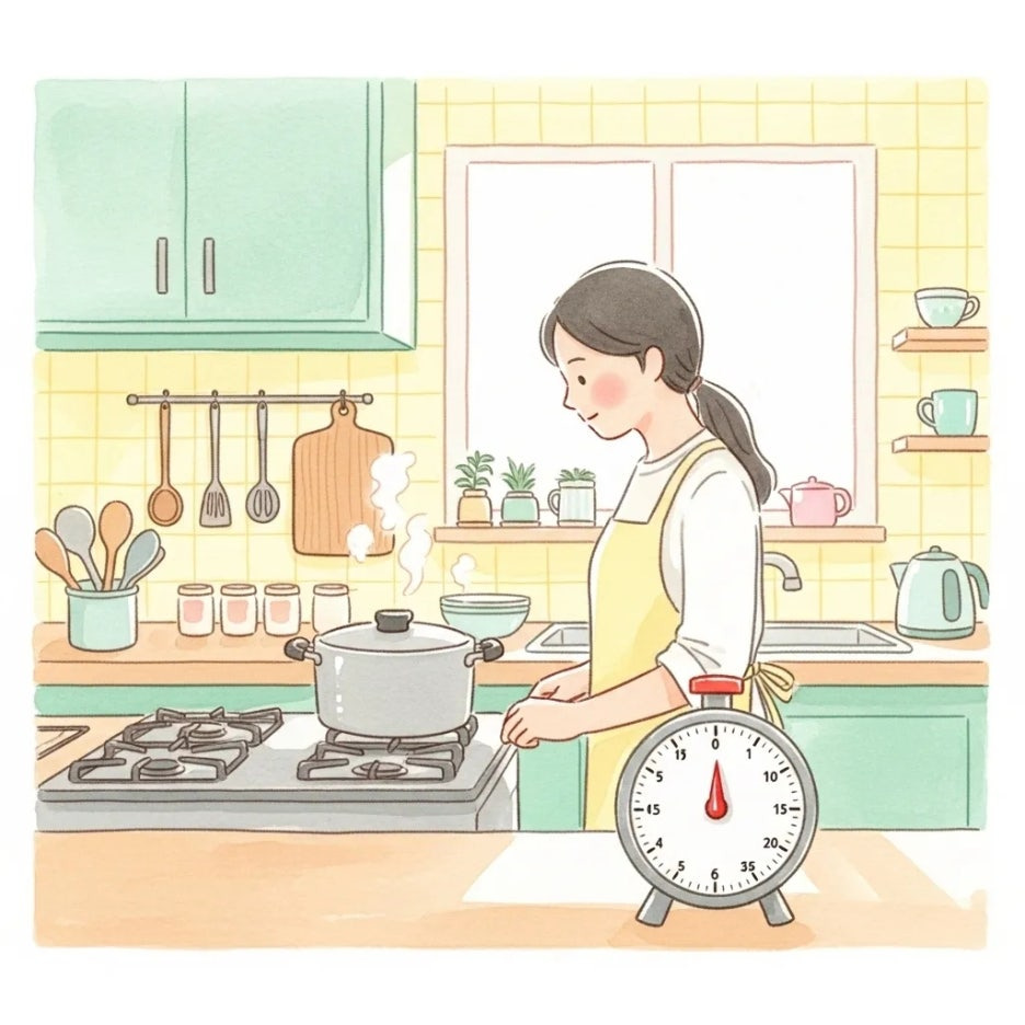 주방에서 안전하게 요리하는 모습