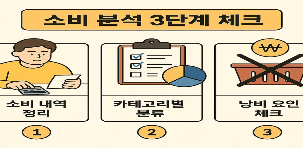 소비 분석을 위한 3단계 체크리스트 인포그래픽 이미지
