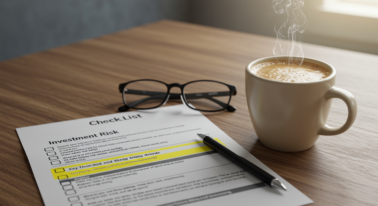 투자 리스크와 전략에 관한 체크리스트 클로즈업 이미지