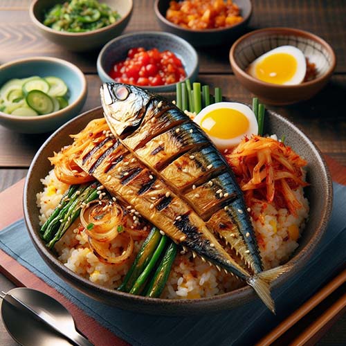 고등어구이-김치-볶음밥