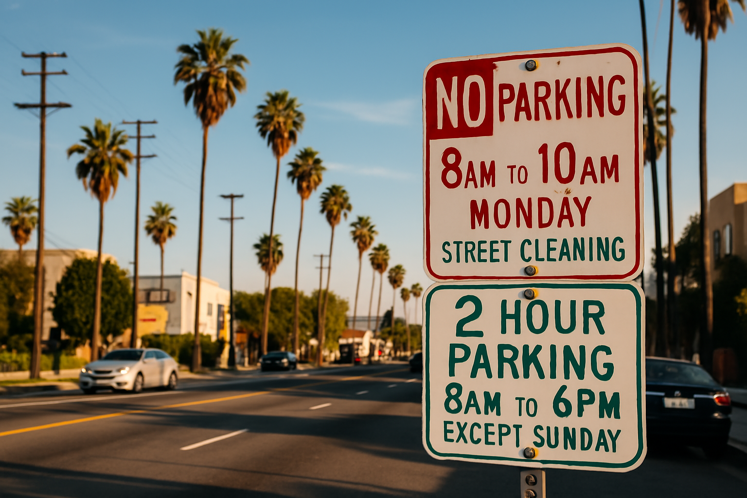 엘에이 거리 노 파킹, 2시간 파킹 사인판 이미지 사진