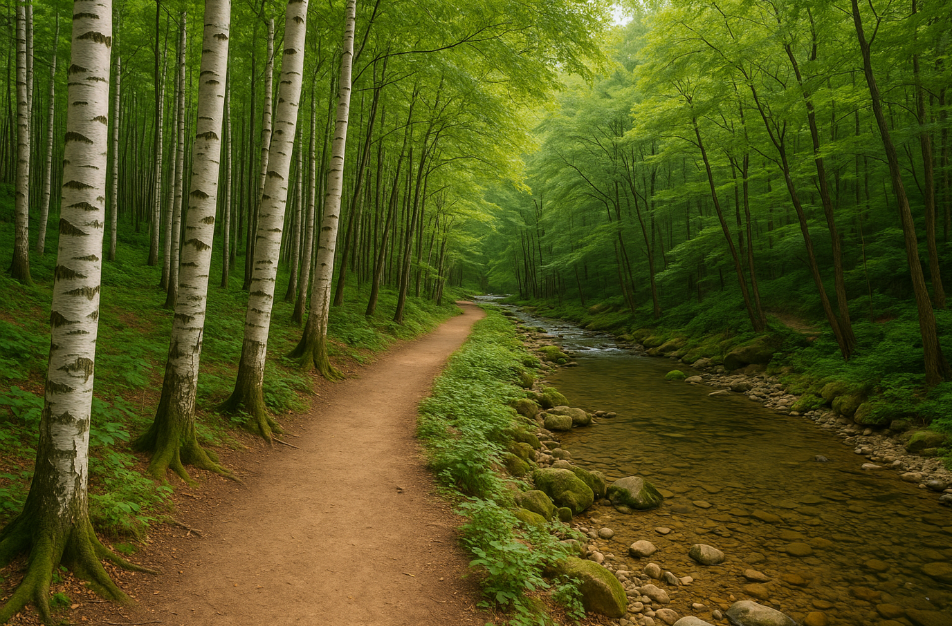 나무숲과 내리천 사이가 보이는 사진