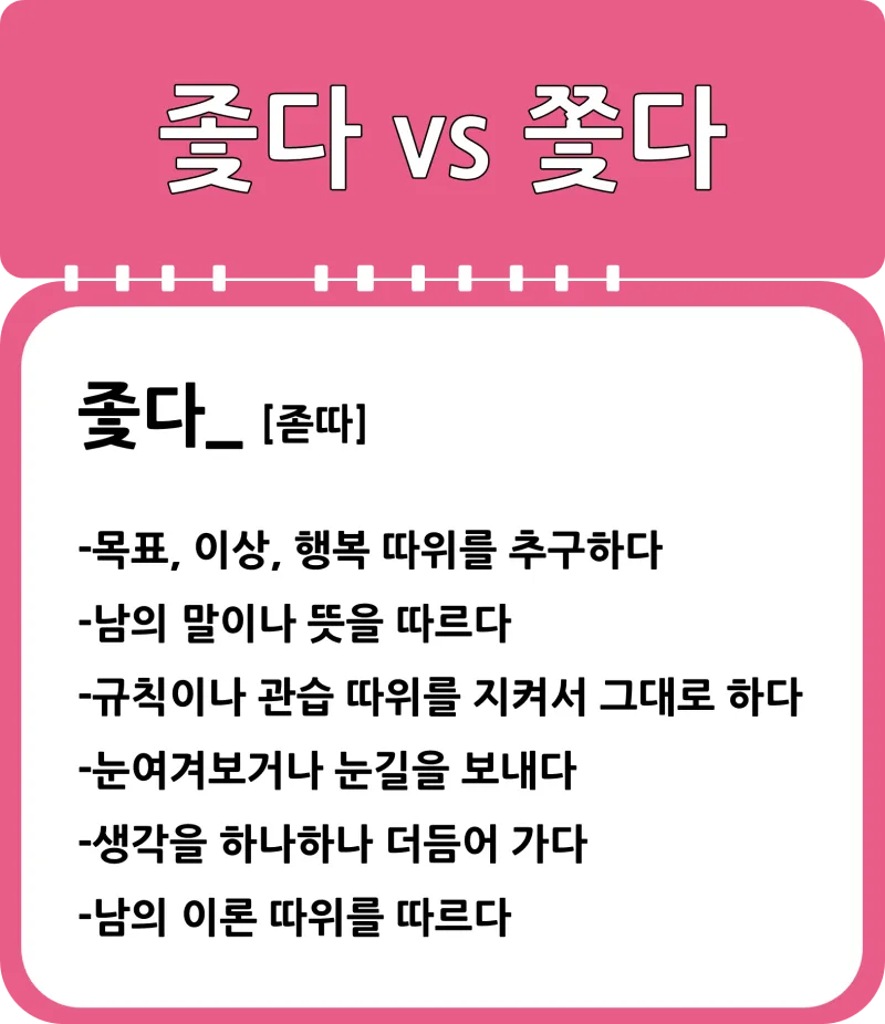 좇다 쫓다 맞춤법 맞는 표현 예문_1