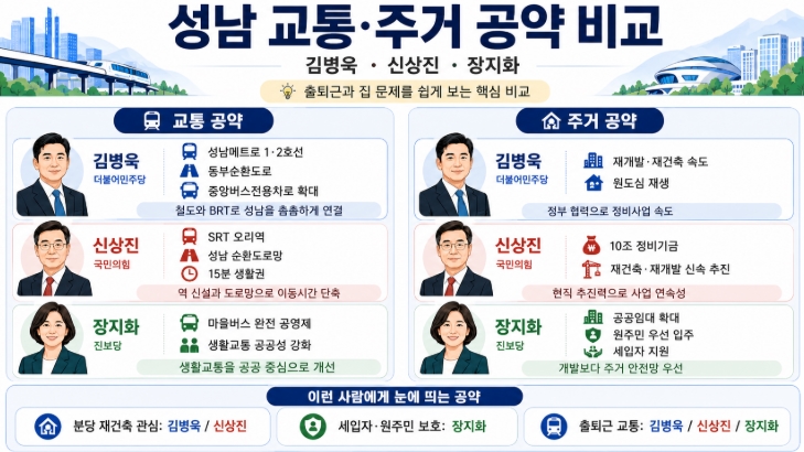 2026 성남시장 후보 공약 비교 김병욱 신상진 장지화 핵심정리