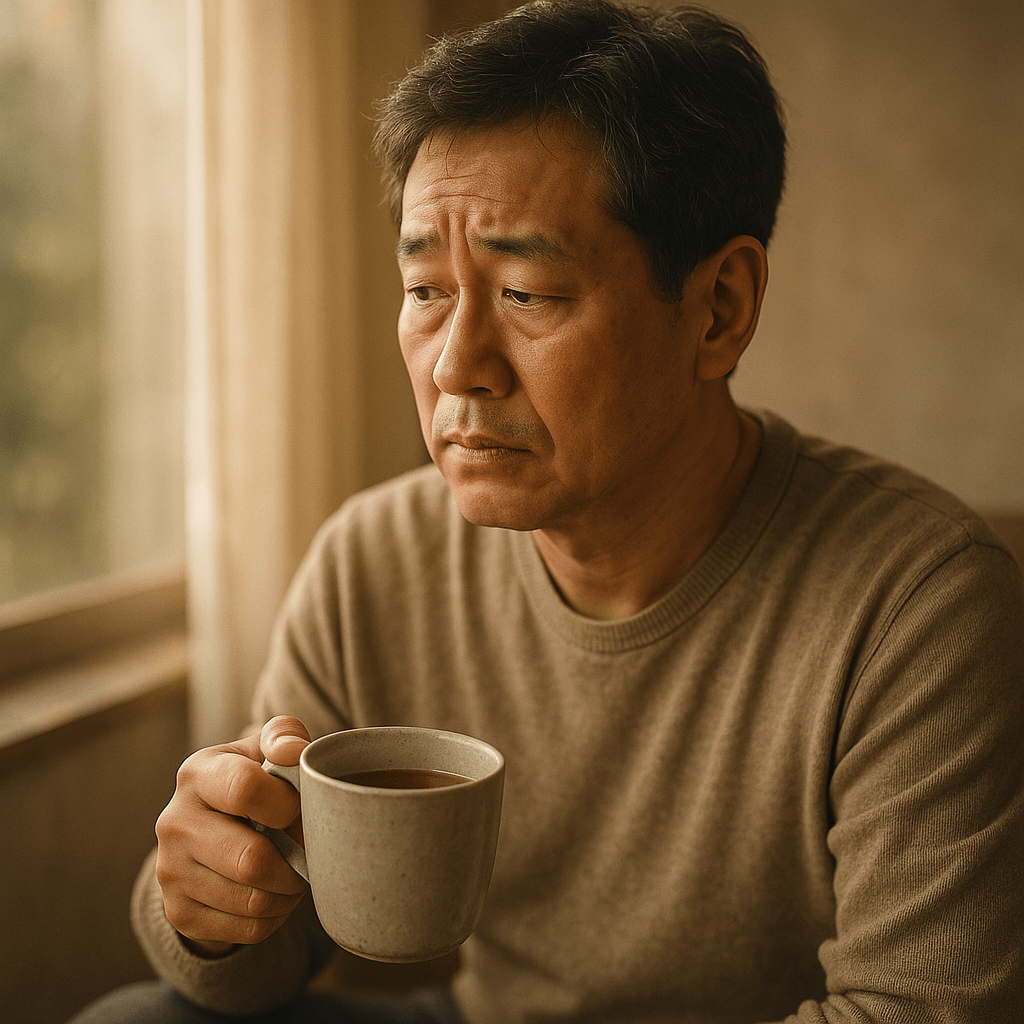 어느 50대 중년 남성이 갱년기로 무기력한 모습