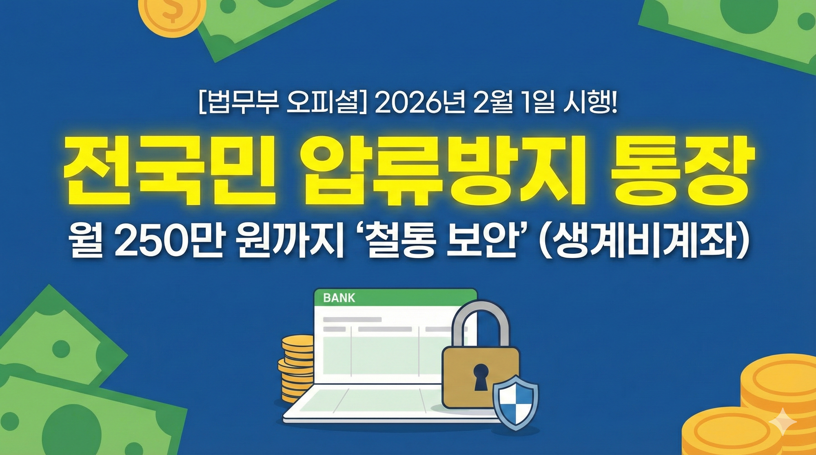 2026년 2월 1일 시행 전국민 압류방지 통장 생계비계좌 신청방법 및 250만원 한도 안내 썸네일