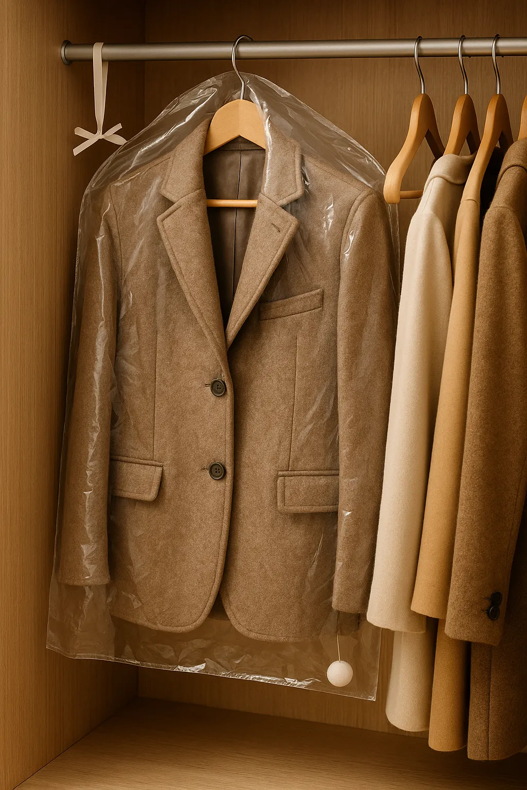 양모-코트를-옷장에-보관하면서-습기와-벌레로부터-보호하기-위한-올바른-저장-방법을-표현한-이미지