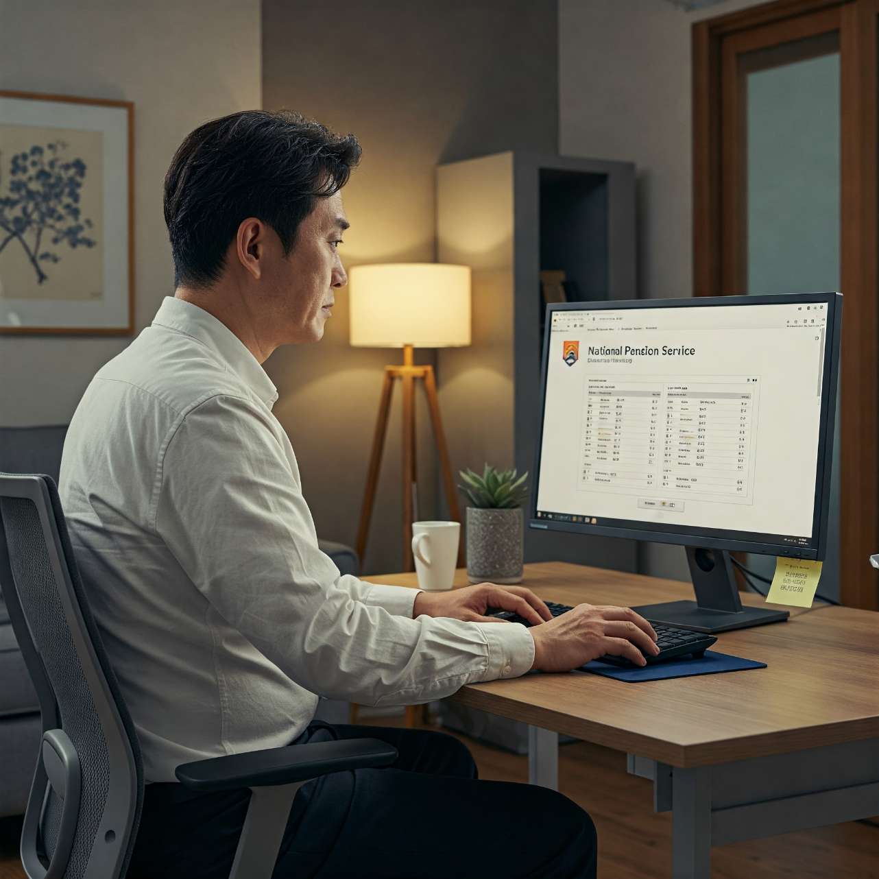 국민연금 전자신고 화면을 확인 중인 컴퓨터 사용자