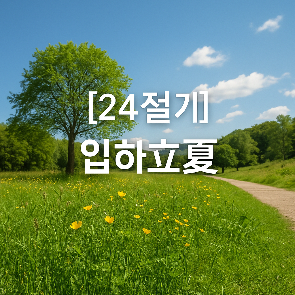 푸르고 평화로운 여름 들판을 배경으로 한 이미지, 맑은 하늘과 초록빛 자연이 어우러진 계절감 있는 풍경