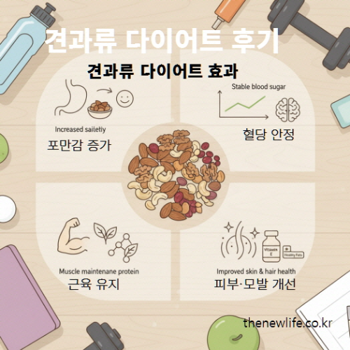 견과류 다이어트 후기 – 포만감 증가, 혈당 안정, 근육 유지, 피부와 모발 개선 등 견과류 다이어트 효과 인포그래픽