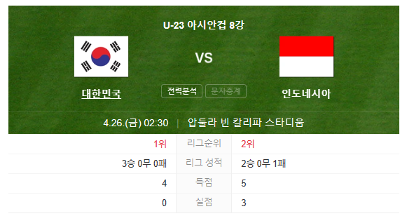 대한민국 VS 인도네시아 8강전(출처 : 다음)