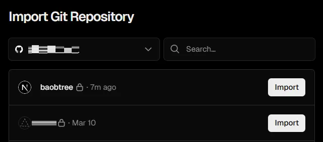 Vercel Import Git Repository GitHub Account