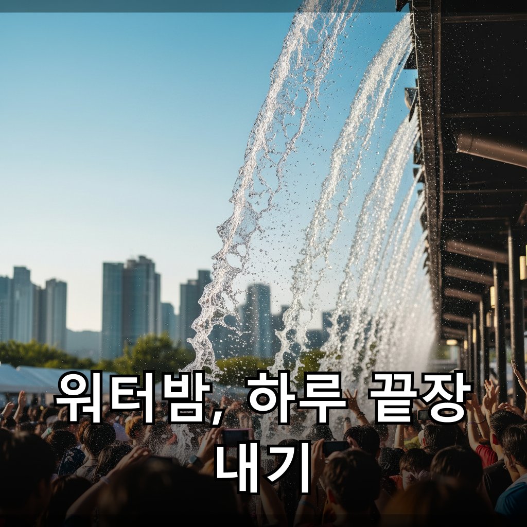 시원한 물줄기가 쏟아지는 여름 축제 현장