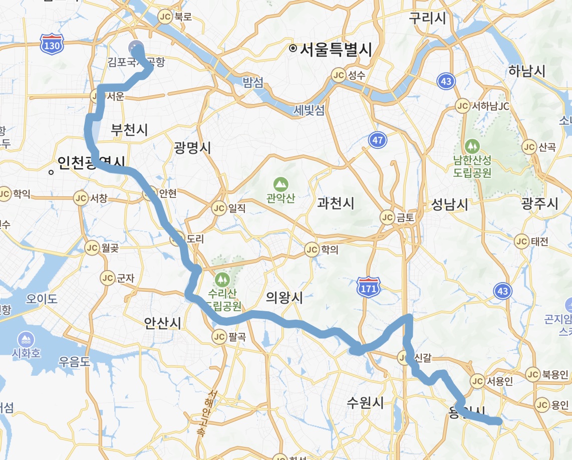 김포공항 8165 리무진버스 운행지도